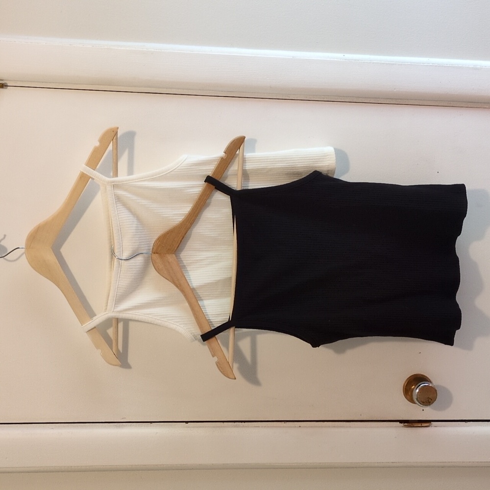 Set Of Black And White Ribbed Tank Tops